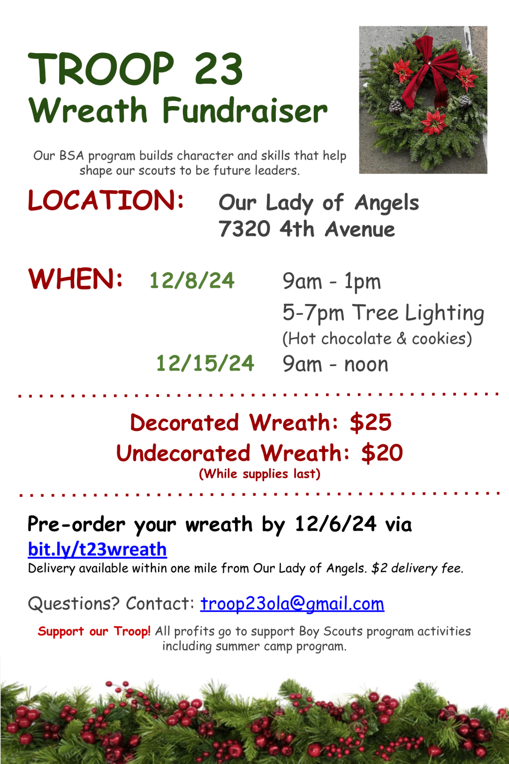 Troop 23 Wreath Fundraiser 2024 Flyer