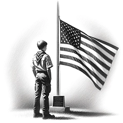 DALL·E 2024-02-28 12.27.52 - Pencil drawing on a pure white background depicting a solemn scene. An American flag is displayed at half-staff, symbolizing respect, mourning, or tri DALL·E 2024-02-28 12.27.52 - Pencil drawing on a pure white background depicting a solemn scene. An American flag is displayed at half-staff, symbolizing respect, mourning, or tri